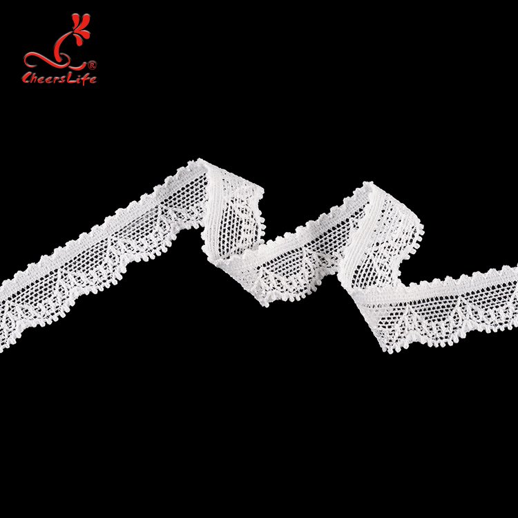 Cheerlifes Stock Available 1.5Cm Nylon Spandex Embroidery Knitting Chemical Stretch White Lace Trimming Trims With Sequence