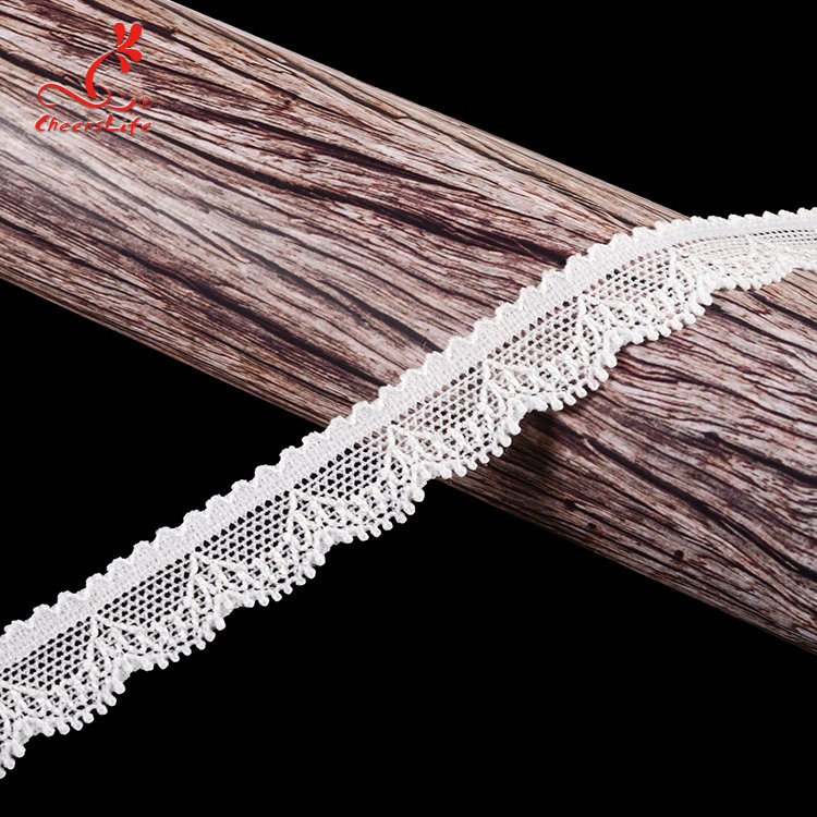 Cheerlifes Stock Available 1.5Cm Nylon Spandex Embroidery Knitting Chemical Stretch White Lace Trimming Trims With Sequence