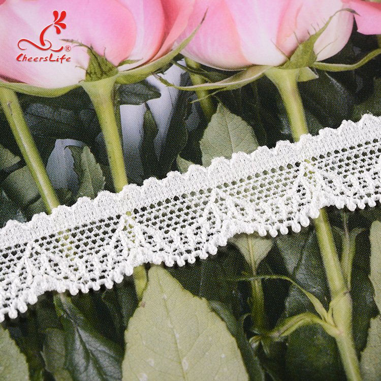 Cheerlifes Stock Available 1.5Cm Nylon Spandex Embroidery Knitting Chemical Stretch White Lace Trimming Trims With Sequence