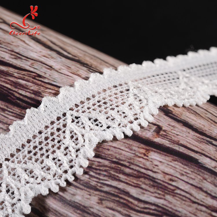 Cheerlifes Stock Available 1.5Cm Nylon Spandex Embroidery Knitting Chemical Stretch White Lace Trimming Trims With Sequence