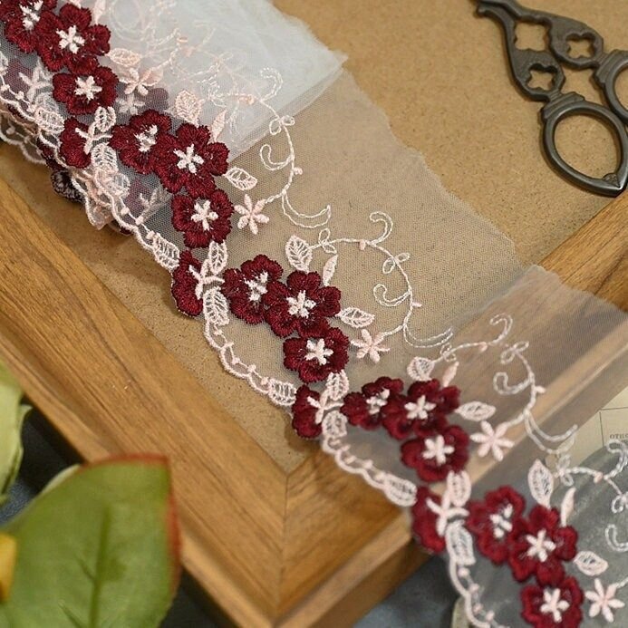 affninfty design custom gold delicate flower embroidery tulle trim scalloped floral lace trim for dress blouse curtains costume
