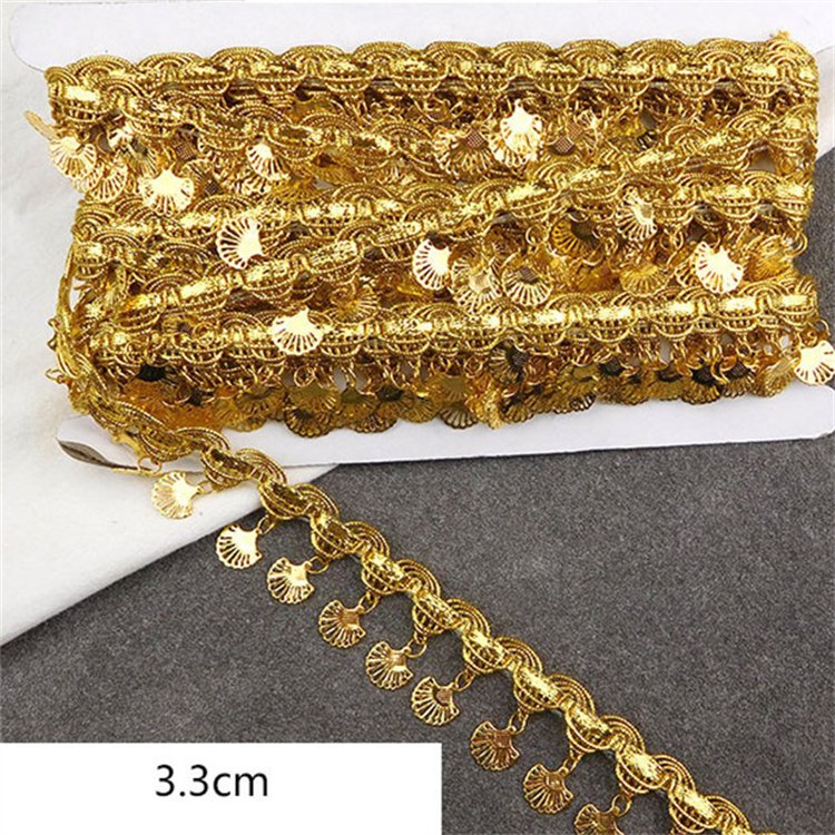 Wholesale Gold Silver Glitter Gimp Crown Flower Lace Scallop Weaving Border Trimming Tassel Fringe Lace Trim