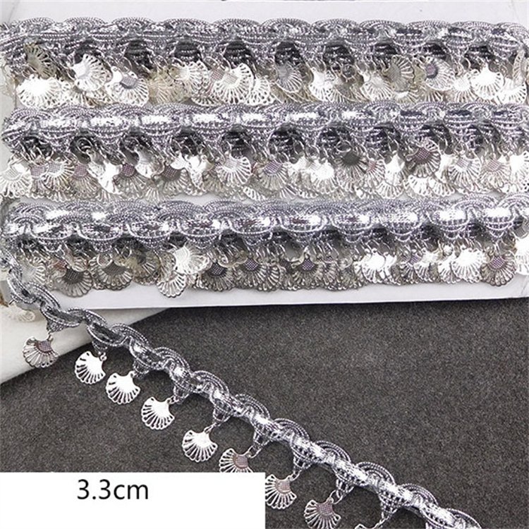Wholesale Gold Silver Glitter Gimp Crown Flower Lace Scallop Weaving Border Trimming Tassel Fringe Lace Trim