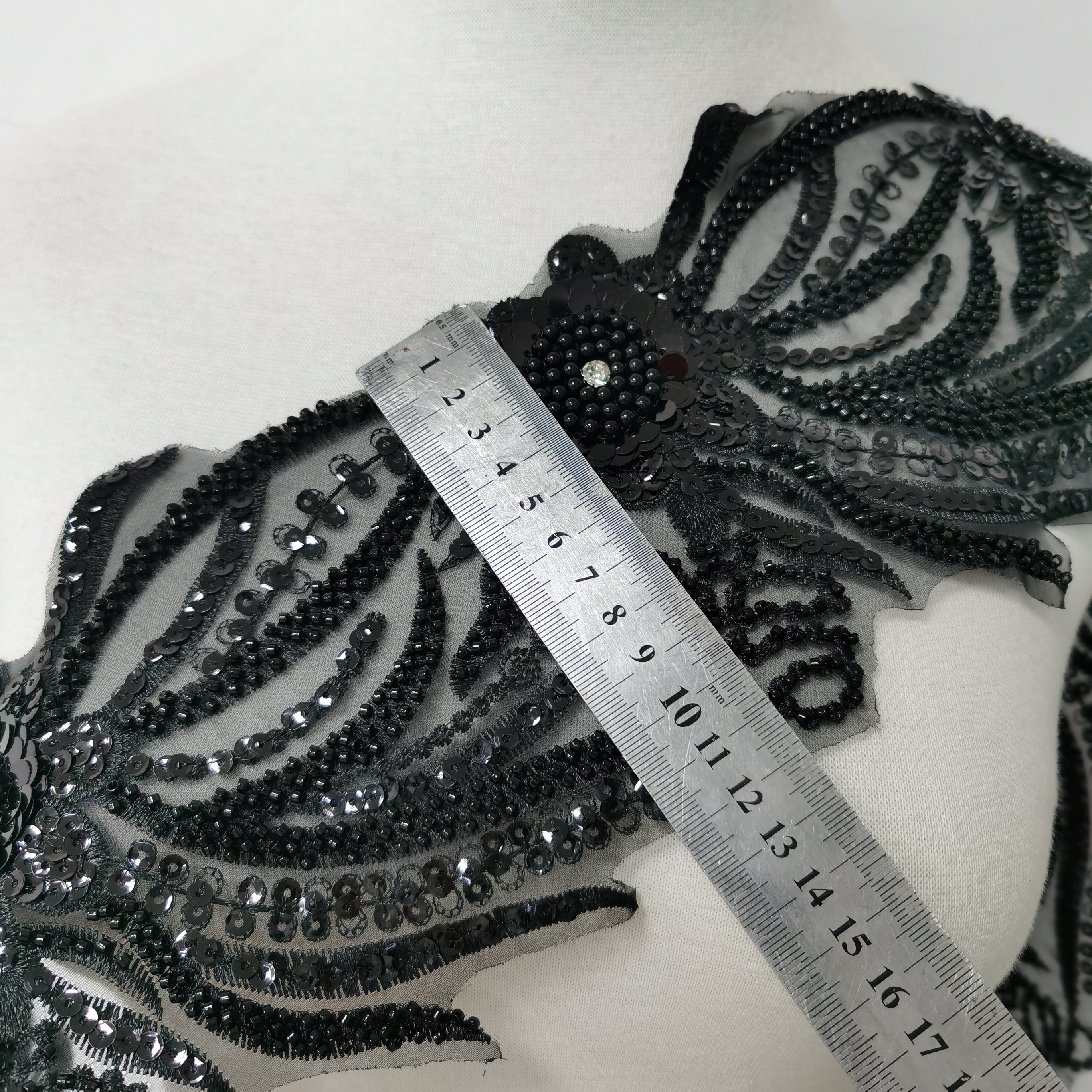wholesale lace trimming Black sequin beads Rhinestones Embroidered Lace Trim for dress
