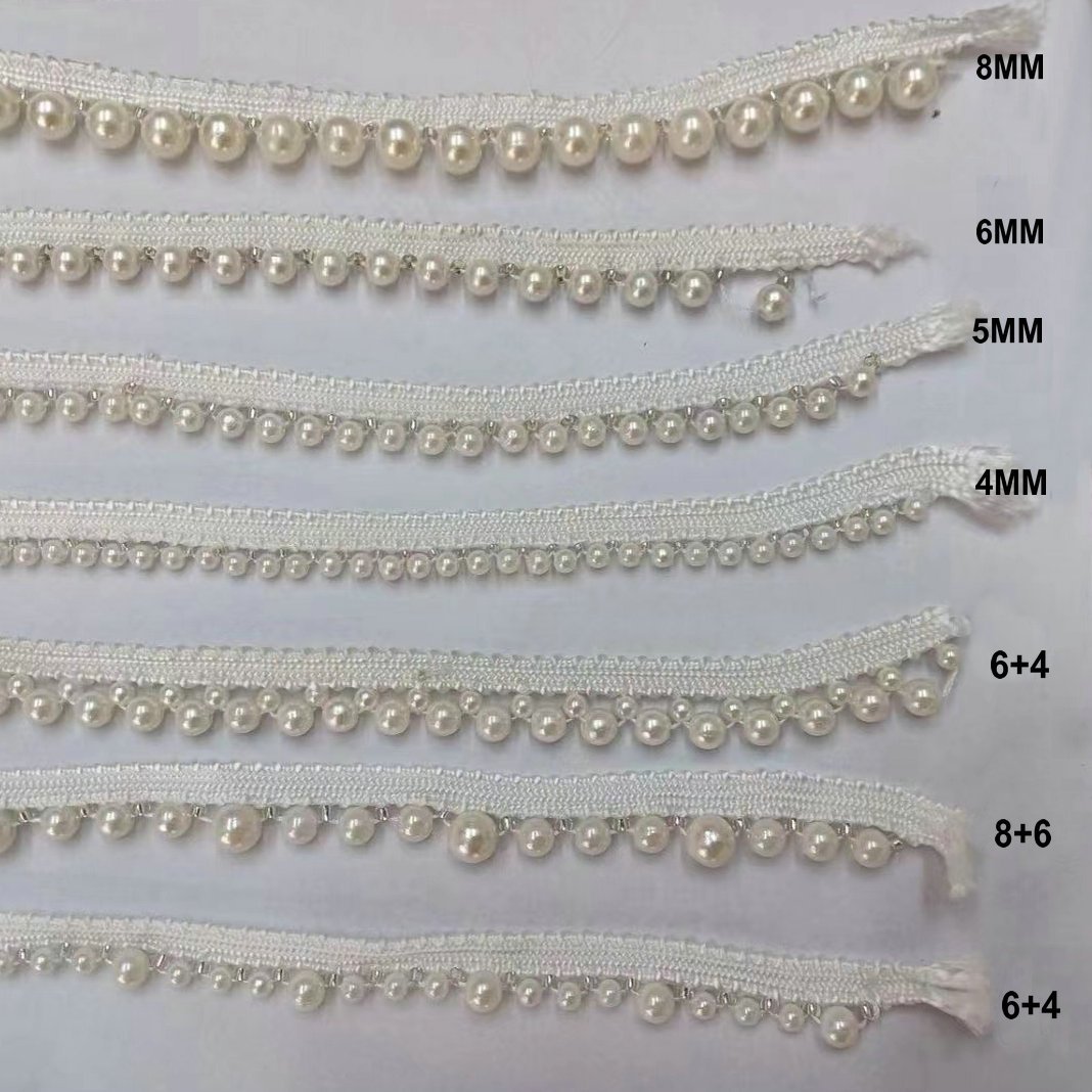 Lace wholesale Luxury Pearl beaded rhinestone decoration lace trim