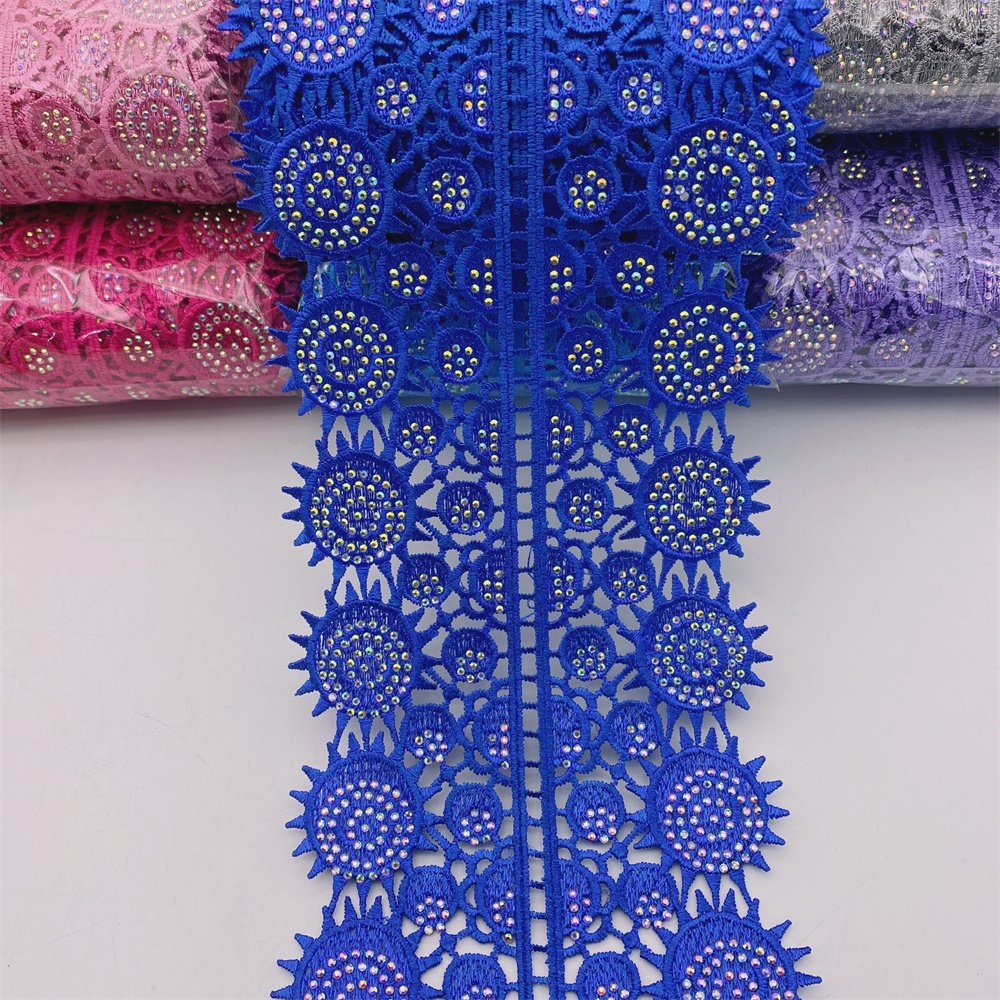 Wholesale wide 12cm high quantity Rhinestone Lace Trim for Wedding dress decoration