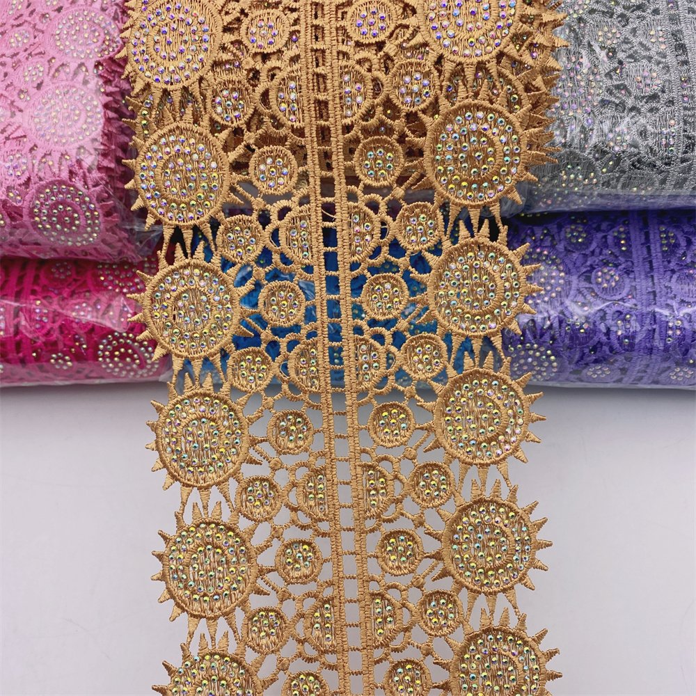 Wholesale wide 12cm high quantity Rhinestone Lace Trim for Wedding dress decoration