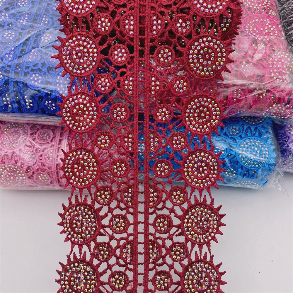 Wholesale wide 12cm high quantity Rhinestone Lace Trim for Wedding dress decoration