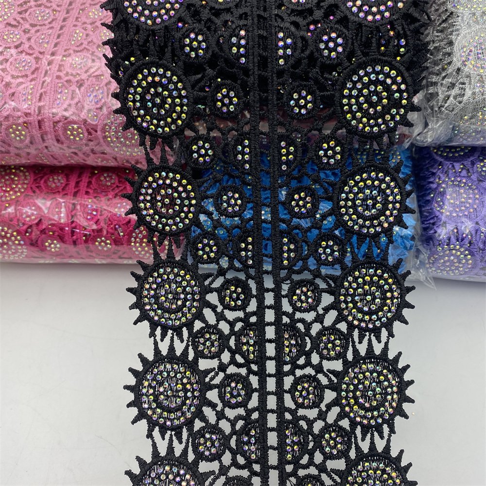 Wholesale wide 12cm high quantity Rhinestone Lace Trim for Wedding dress decoration