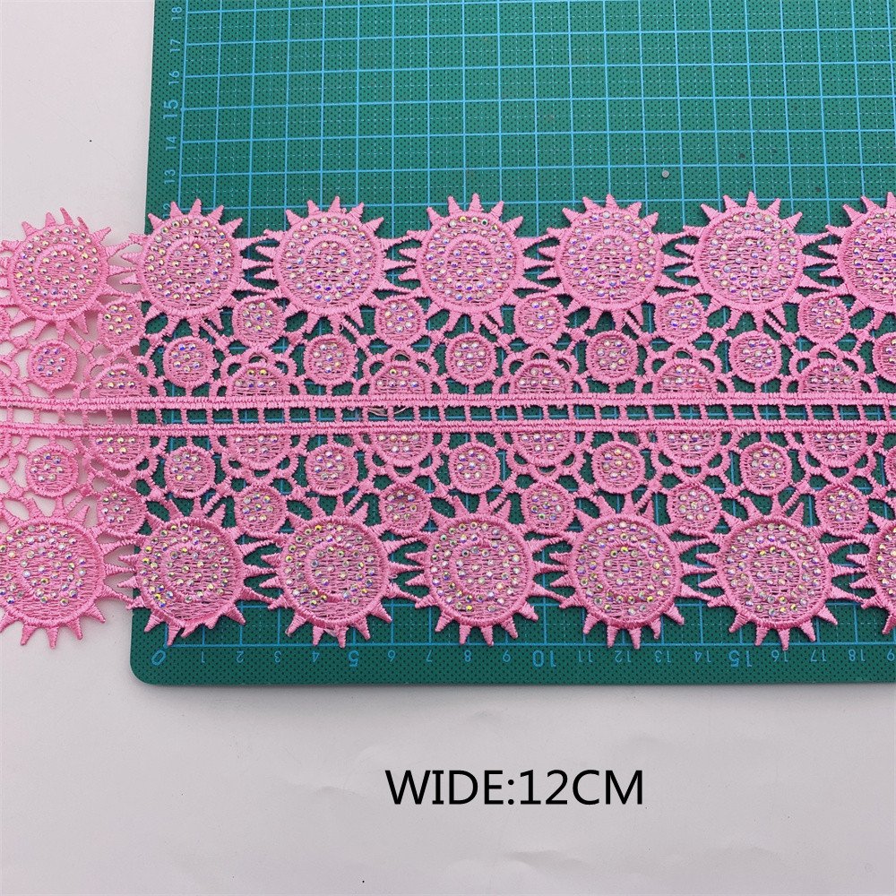 Wholesale wide 12cm high quantity Rhinestone Lace Trim for Wedding dress decoration