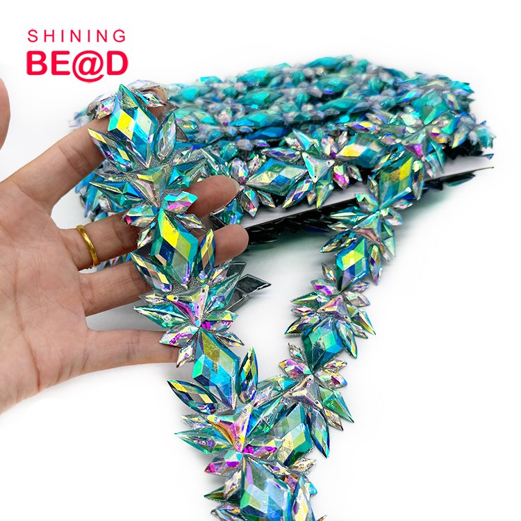 China factory wholesale Custom factory hot sell cheap BlueAB trim Carnival costume accessories in custom colorsCrystal Trim