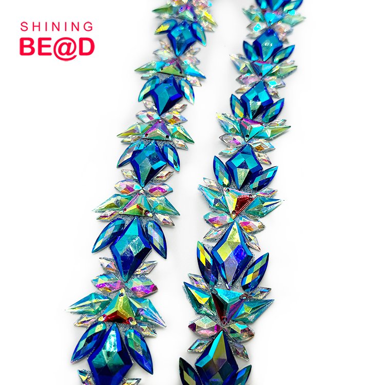 China factory wholesale Custom factory hot sell cheap BlueAB trim Carnival costume accessories in custom colorsCrystal Trim
