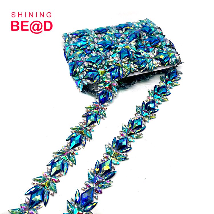 China factory wholesale Custom factory hot sell cheap BlueAB trim Carnival costume accessories in custom colorsCrystal Trim