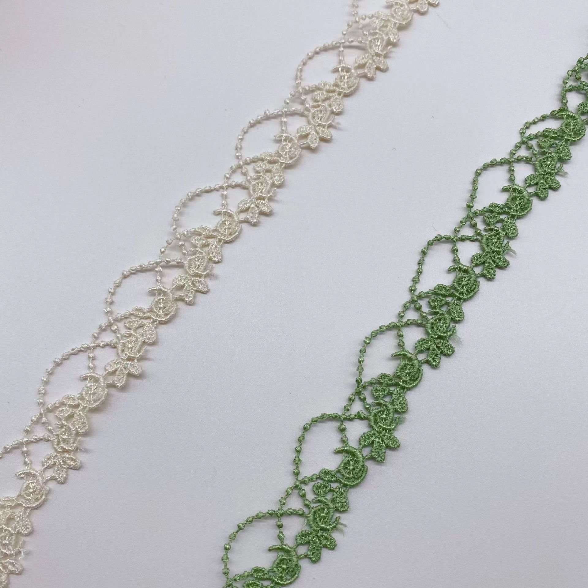 Low Price Green 2 cm Wide Embroidery Trim Lace Multi-color Polyester Flower Water Soluble Lace Trimming