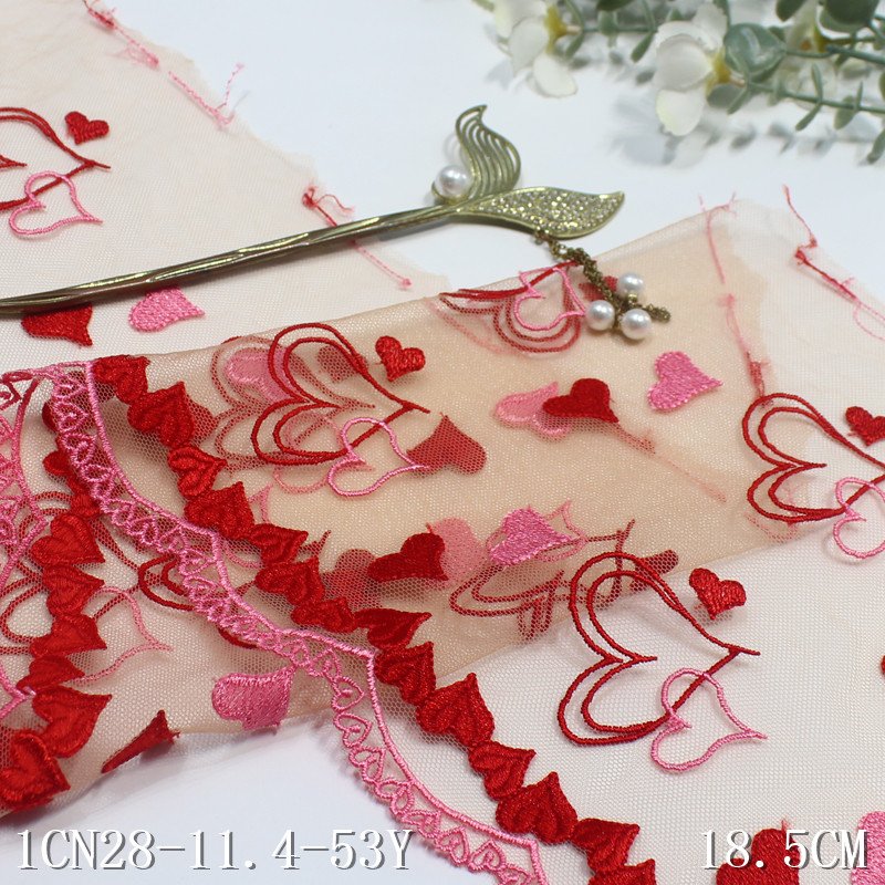 2024 lovely heart shape Embroidery floral Lace manufacturer encajes bordados Tulle border Lace trim for women sexy lingerie