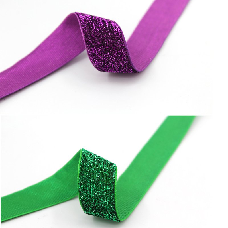 custom nylon single side no-elastic Roll Wired Ribbon purple green shiny metallic glitter velvet ribbon trim for gift packing
