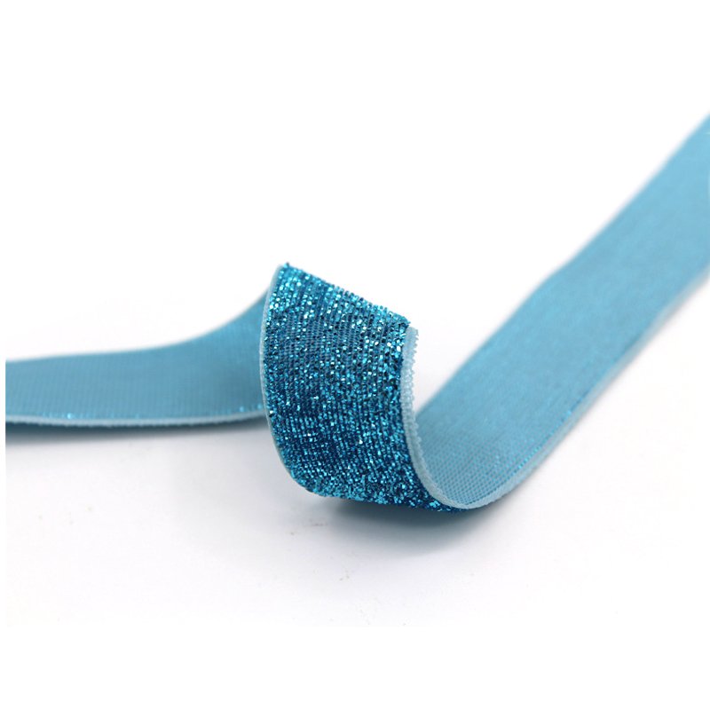 custom nylon single side no-elastic Roll Wired Ribbon purple green shiny metallic glitter velvet ribbon trim for gift packing