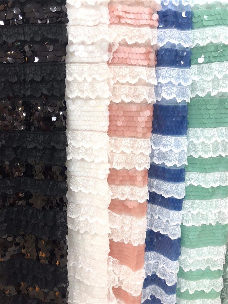 Wholesale French Net Tulle Lace With Trimmings Big Sequin Embroidery Lace Fabric