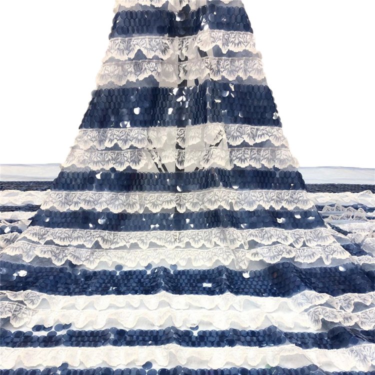 Wholesale French Net Tulle Lace With Trimmings Big Sequin Embroidery Lace Fabric