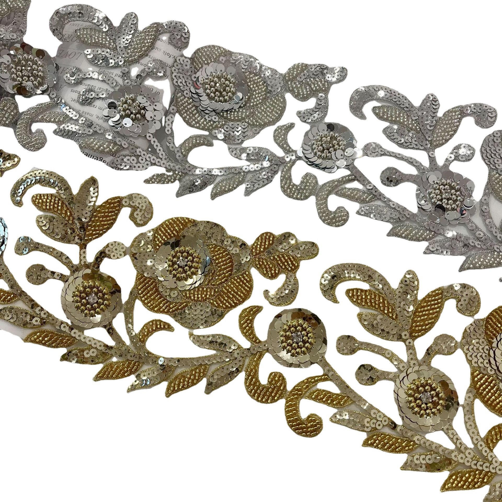 Best selling white lace trim with sequin embroidery beaded sequined lace trim