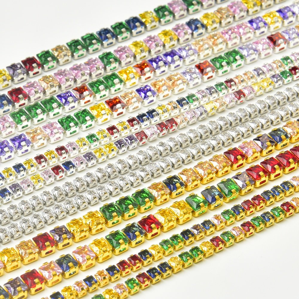 2.5-4mm High Quality Square Zircon Rhinestone Cup Chain Colorful Metal Crystal Trim for Nail Strass Wedding Dress Shoes Bags