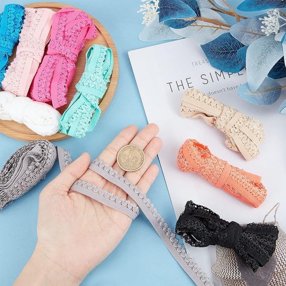 Lace Ribbon Frilly Elastic Headbands Underwear Elastic Edge Stretch Colored Elastic Lace Trim for Sewing Hair Tie Lingerie