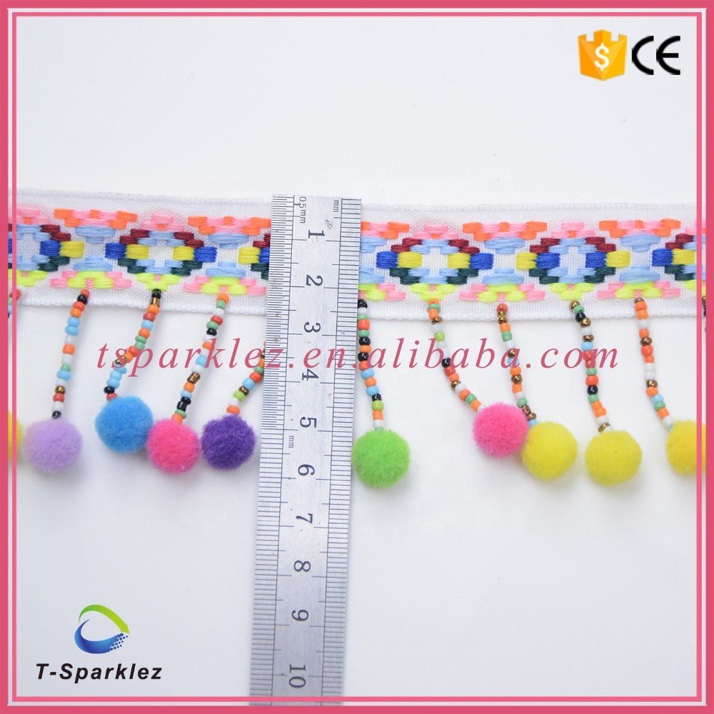 Pompom Fringes Mixed Black Fringe Trim Pom Pom Balls Trims