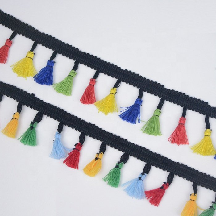 Pompom Fringes Mixed Black Fringe Trim Pom Pom Balls Trims