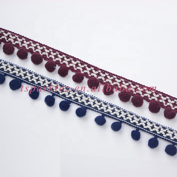 Pompom Fringes Mixed Black Fringe Trim Pom Pom Balls Trims
