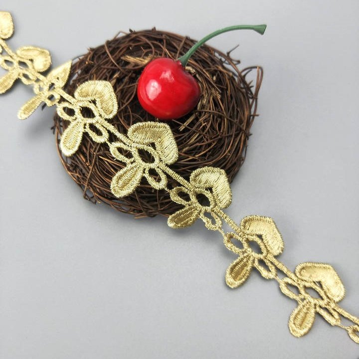 Wholesale 2.8cm Gold Embroidered Polyester Fabric Lace Trim for Wedding DIY Clothing Decorative Strap Hot Sale-JB100