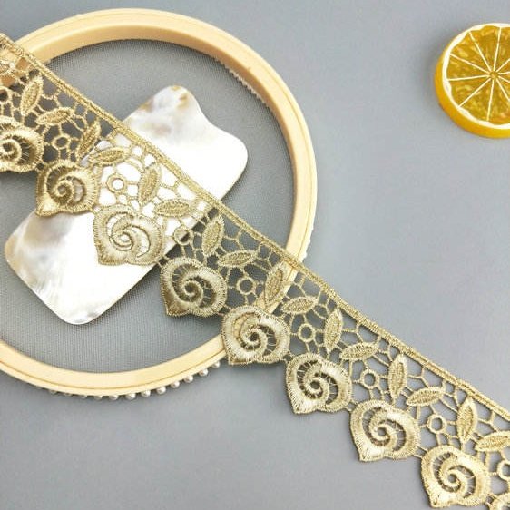 Wholesale 2.8cm Gold Embroidered Polyester Fabric Lace Trim for Wedding DIY Clothing Decorative Strap Hot Sale-JB100