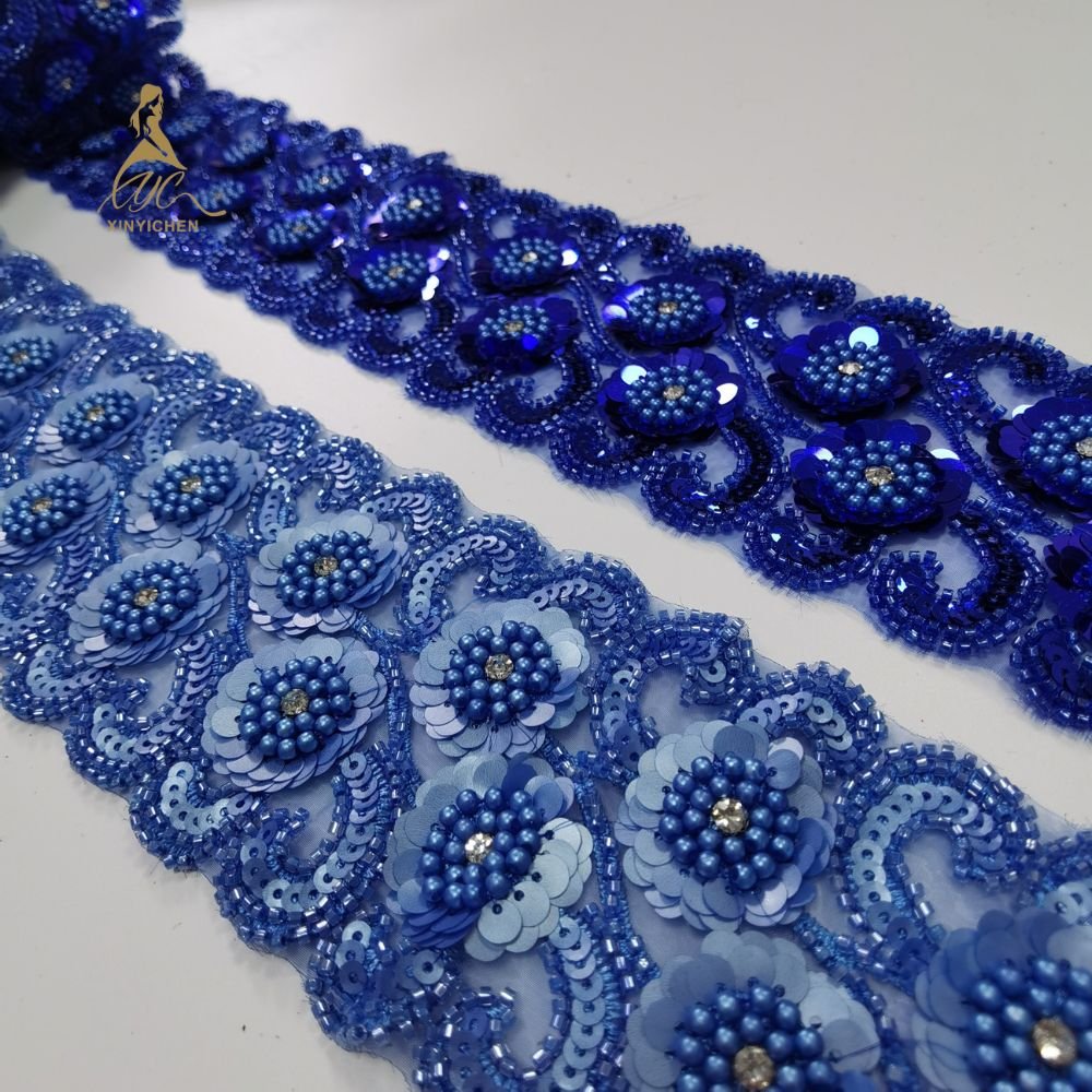 Hot Sale Embroidered Coloured Beaded Trim Silver Stretch Trim Bridal Elastic Stretch Lace Trims for Clothing