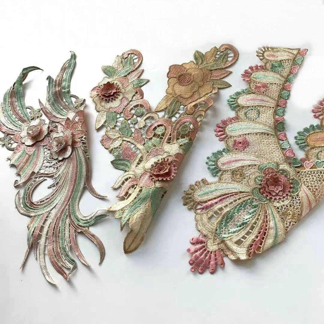 Multi-color custom high-quality Embroidery Collar Decoration Lace fabric ribbon Gold Thread Shiny decorative neckline