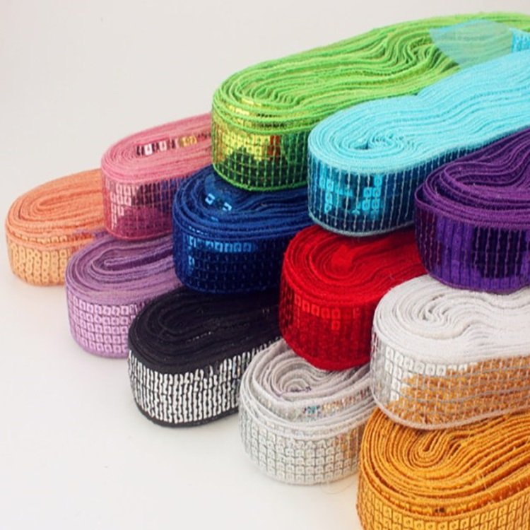 Wholesale 2.5cm Garment Accessories Ribbon Tape 5 Raw Sequins Lace Trim