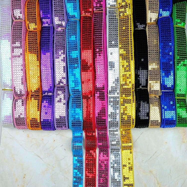 Wholesale 2.5cm Garment Accessories Ribbon Tape 5 Raw Sequins Lace Trim
