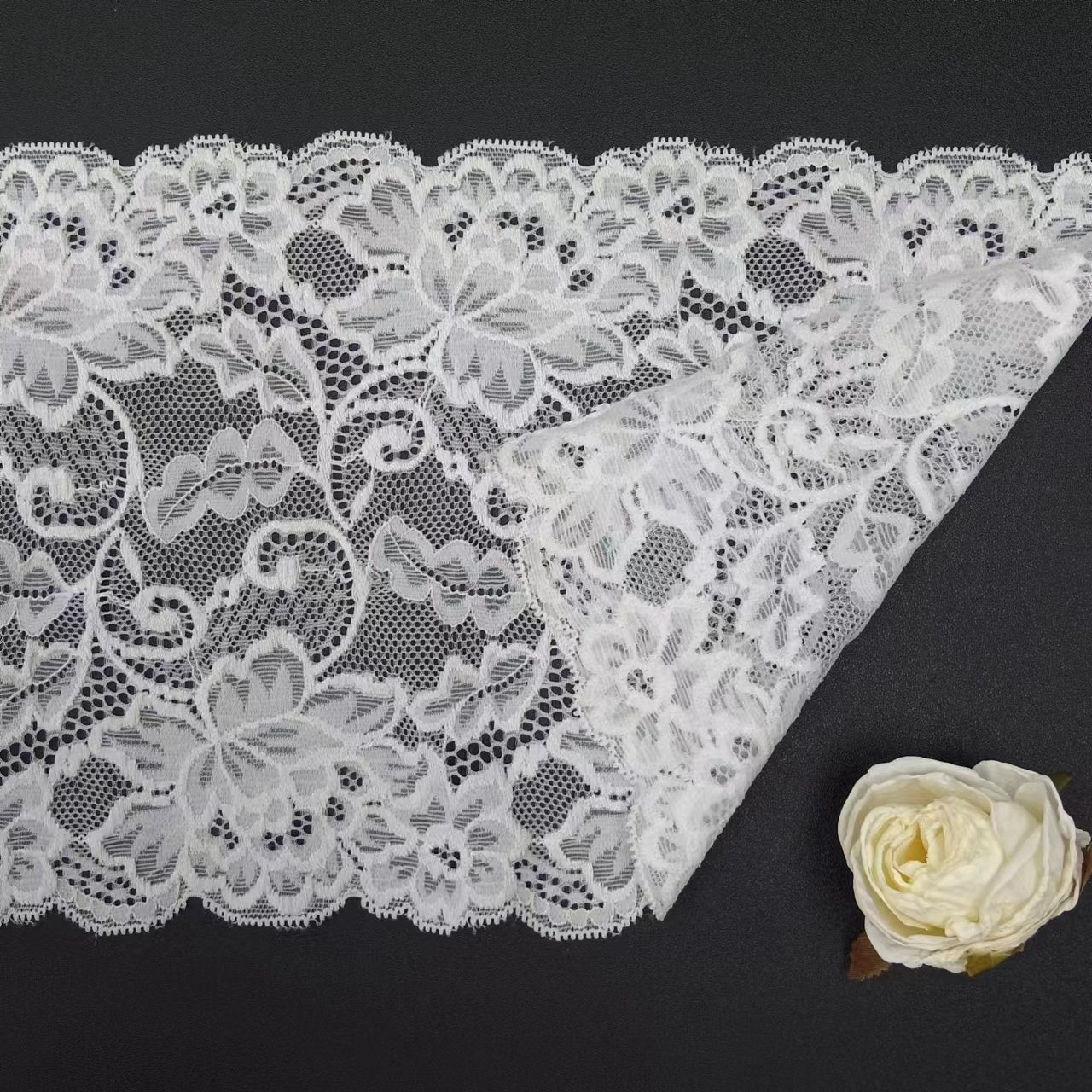 2024 New White Voile Nylon Spandex Lace Fabrics Women's Bra Material Underwear Roll Knitted Elastic Laces Lace Trim