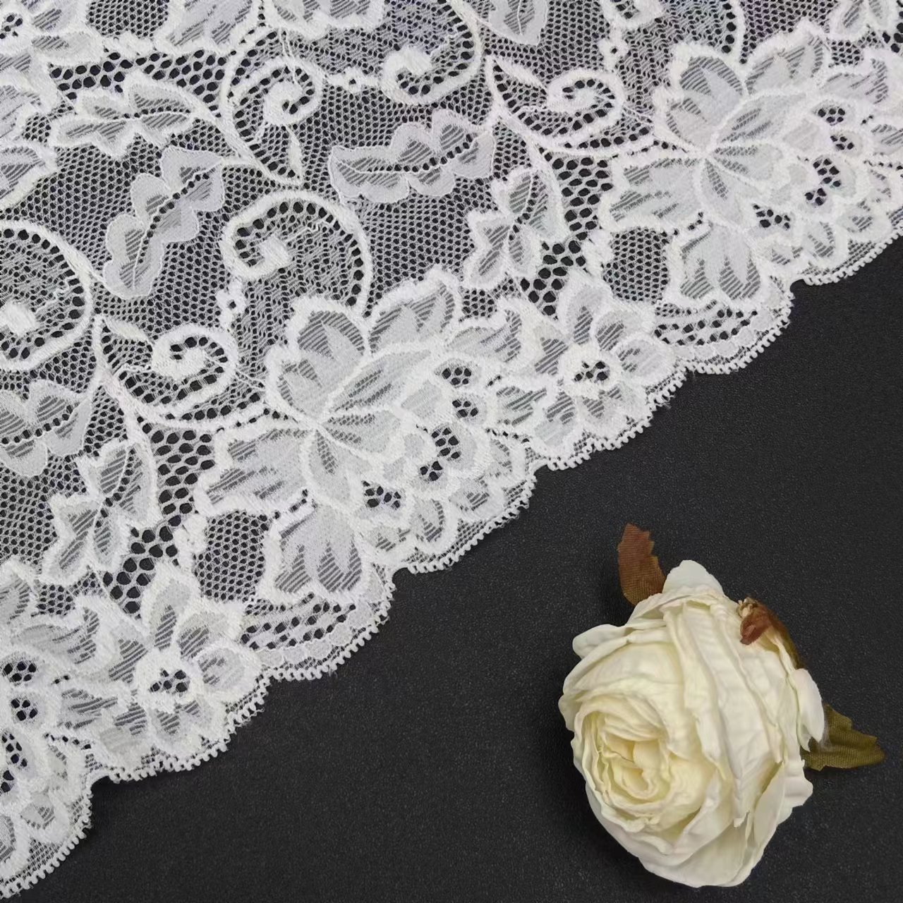 2024 New White Voile Nylon Spandex Lace Fabrics Women's Bra Material Underwear Roll Knitted Elastic Laces Lace Trim