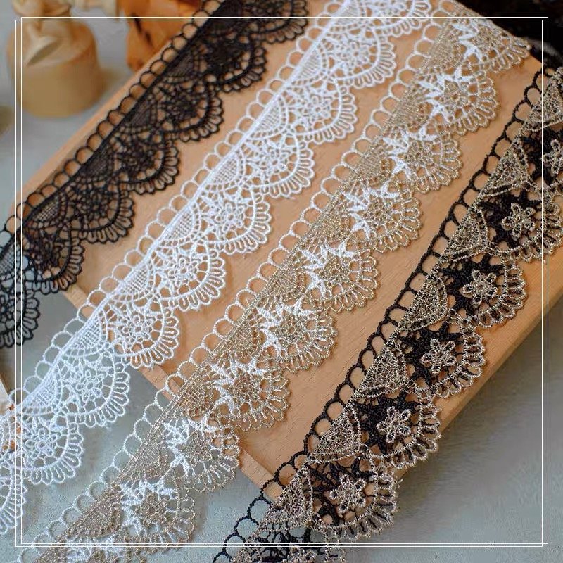 Wholesale Hollow Embroidery Lace Trim Lace Clothing Embroidery Fabric Elegant Sustainable Real Silver 3d Embossed Embroidery