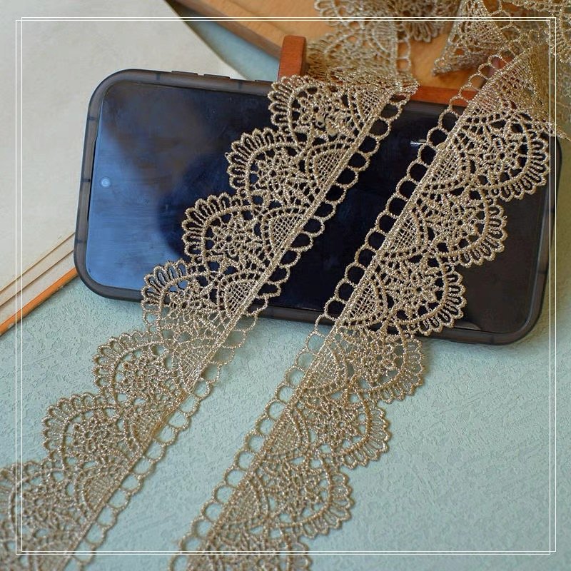 Wholesale Hollow Embroidery Lace Trim Lace Clothing Embroidery Fabric Elegant Sustainable Real Silver 3d Embossed Embroidery