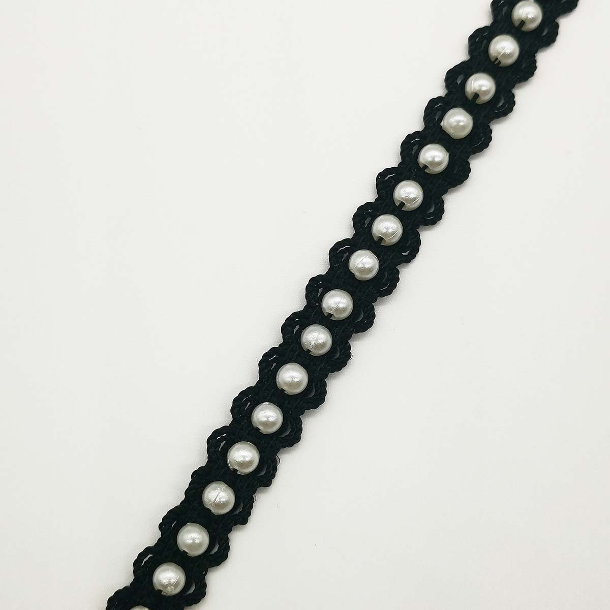 Wholesale Spot Elastic Handmade Beaded Lace White1cm Pearl Polyester Lace Trim