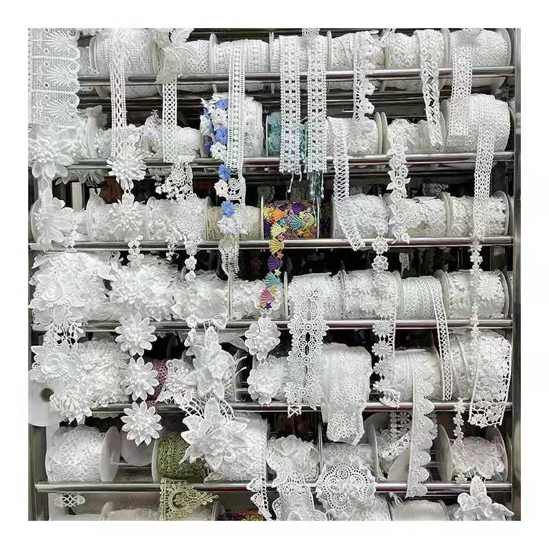 Garment Lace Manufacturer Bulk Alencon White Embroidered Mesh Flower Border Lace Trim Haberdashery
