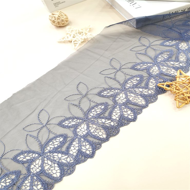 Elegant 21CM Soft blue Tulle floral Embroidered Lace Trim Guipure Water soluble edge Lace For Dress accessories