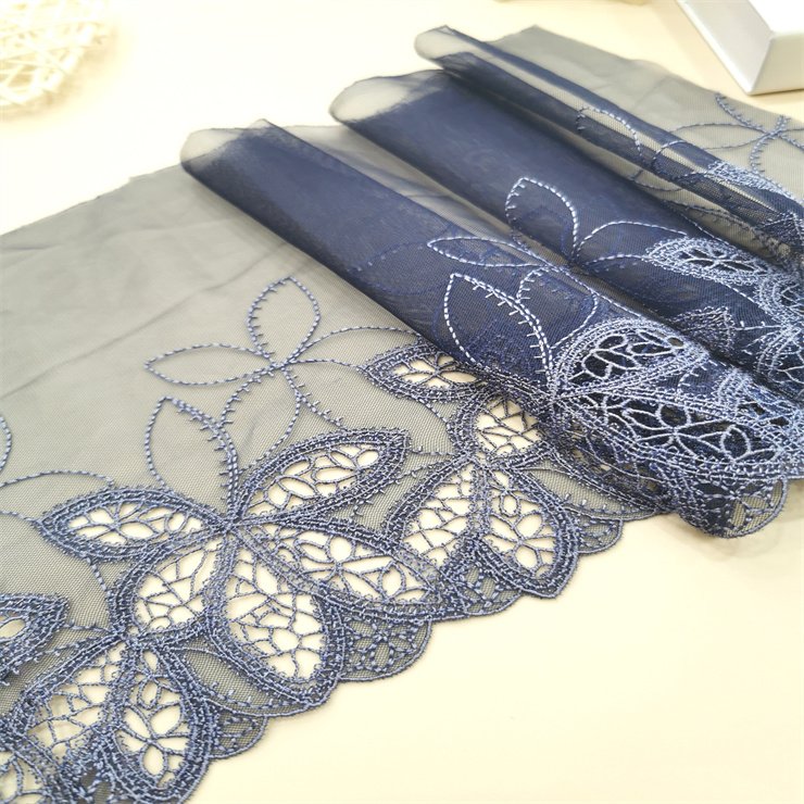 Elegant 21CM Soft blue Tulle floral Embroidered Lace Trim Guipure Water soluble edge Lace For Dress accessories