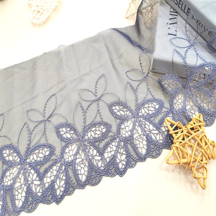 Elegant 21CM Soft blue Tulle floral Embroidered Lace Trim Guipure Water soluble edge Lace For Dress accessories