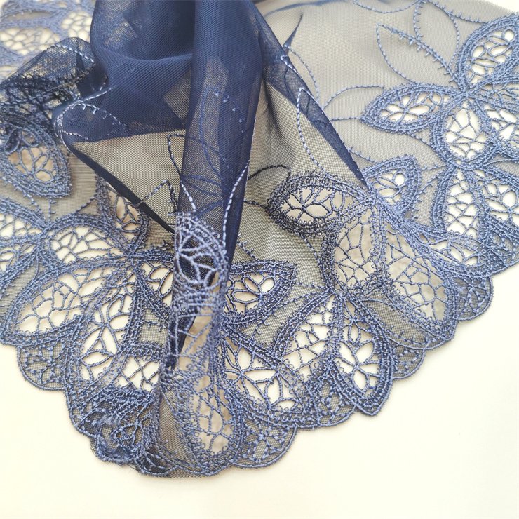 Elegant 21CM Soft blue Tulle floral Embroidered Lace Trim Guipure Water soluble edge Lace For Dress accessories