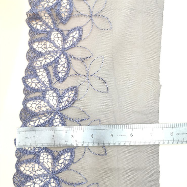 Elegant 21CM Soft blue Tulle floral Embroidered Lace Trim Guipure Water soluble edge Lace For Dress accessories