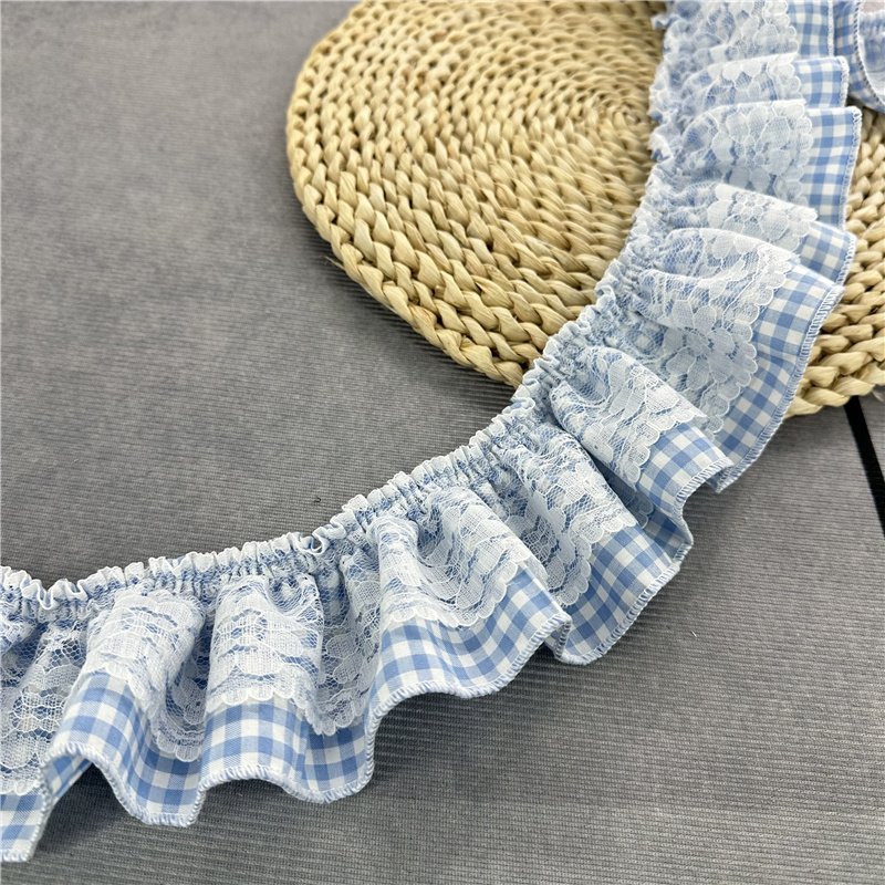 Wholesale 8cm Two Double Layers Check Wrinkle Folding Pleated Ruffles Lace Sewing Garment Ribbon Lace Edge Trims