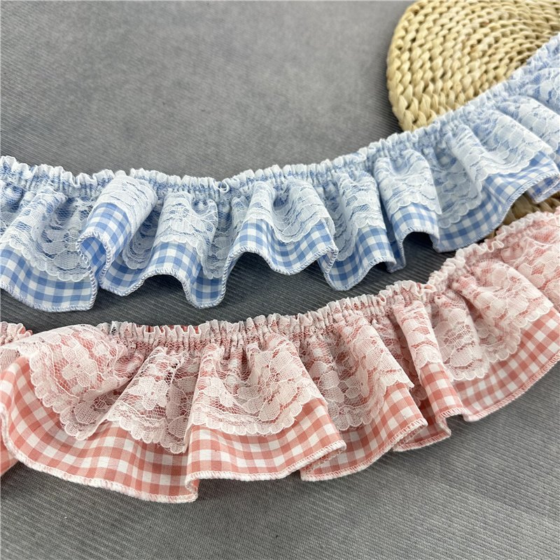 Wholesale 8cm Two Double Layers Check Wrinkle Folding Pleated Ruffles Lace Sewing Garment Ribbon Lace Edge Trims
