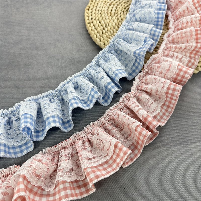 Wholesale 8cm Two Double Layers Check Wrinkle Folding Pleated Ruffles Lace Sewing Garment Ribbon Lace Edge Trims