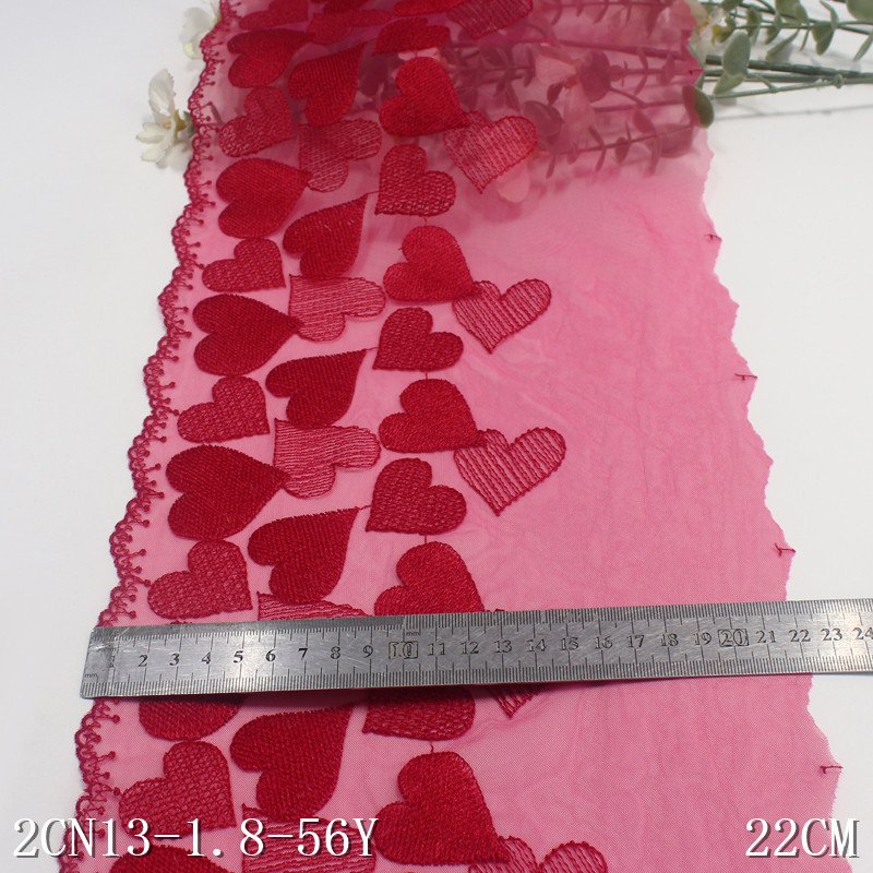 2024 New design Loving heart Lingerie Embroidered red Lace Trim For Women Dress